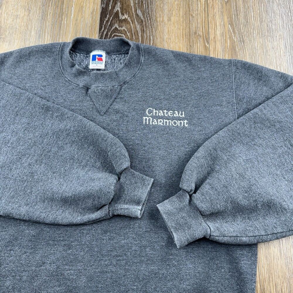 Vintage Chateau Marmont Sweatshirt Mens L Gray Hotel LA USA 90s Pullover Sweater